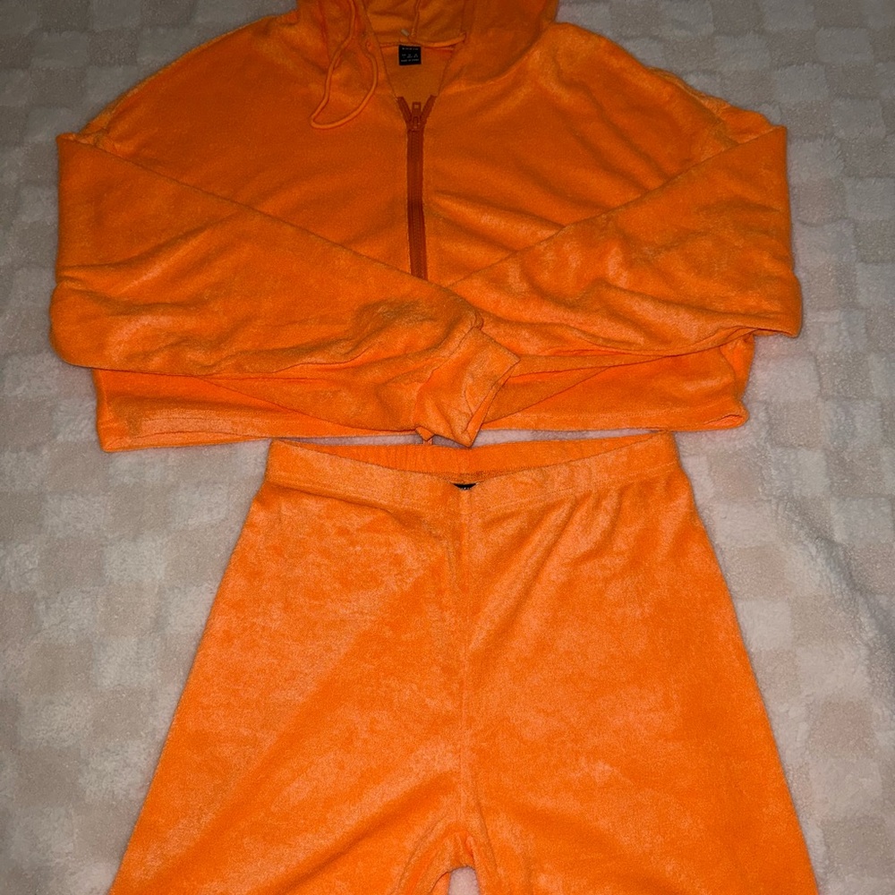 Bright Orange Hoodie and Shorts Set